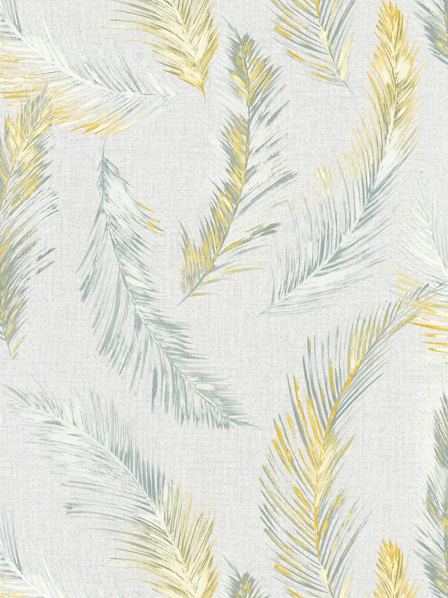 Papier peint à l'aspect textile avec motif plumes, style maison de campagne - gris
