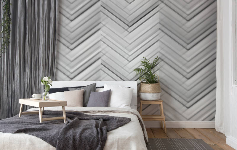             Photo wallpaper zigzag pattern & line design - grey, white, black
        