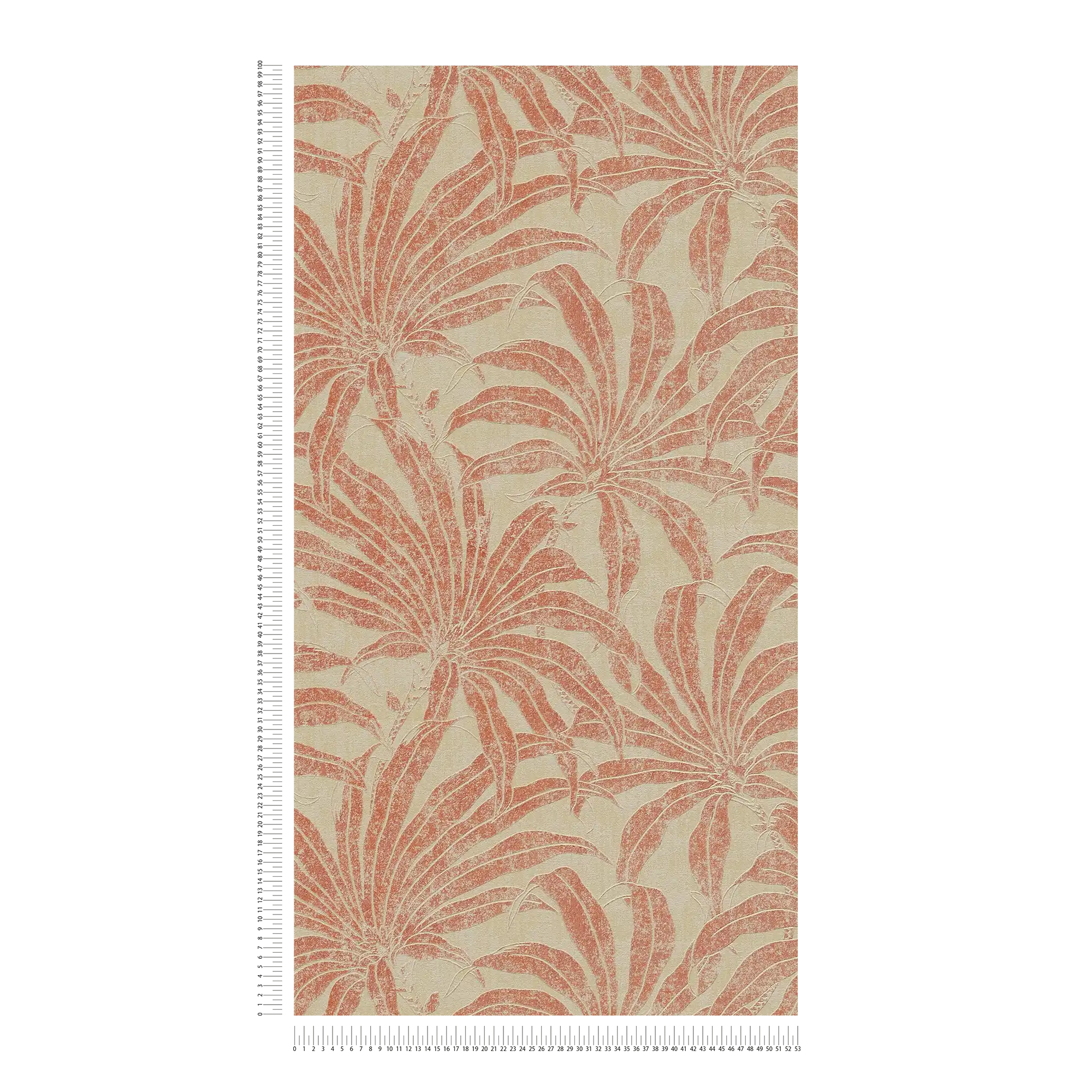             Floral pattern wallpaper with jungle blossom - beige, red, orange
        