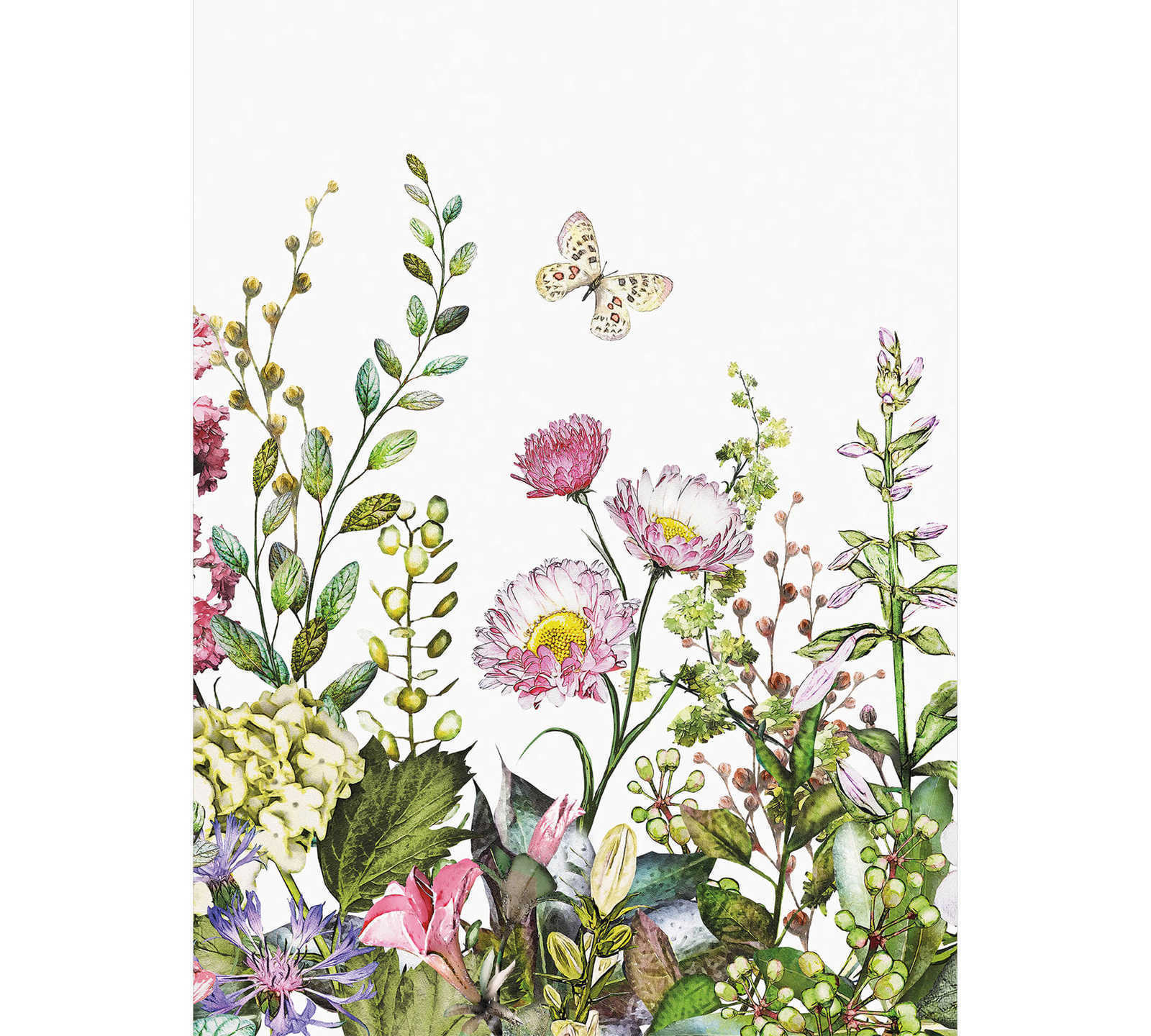 Papier peint panoramique étroit Prairie fleurie - multicolore
