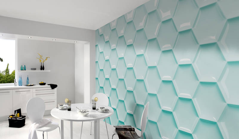             Graphic mural 3D plastic honeycomb in mint green
        