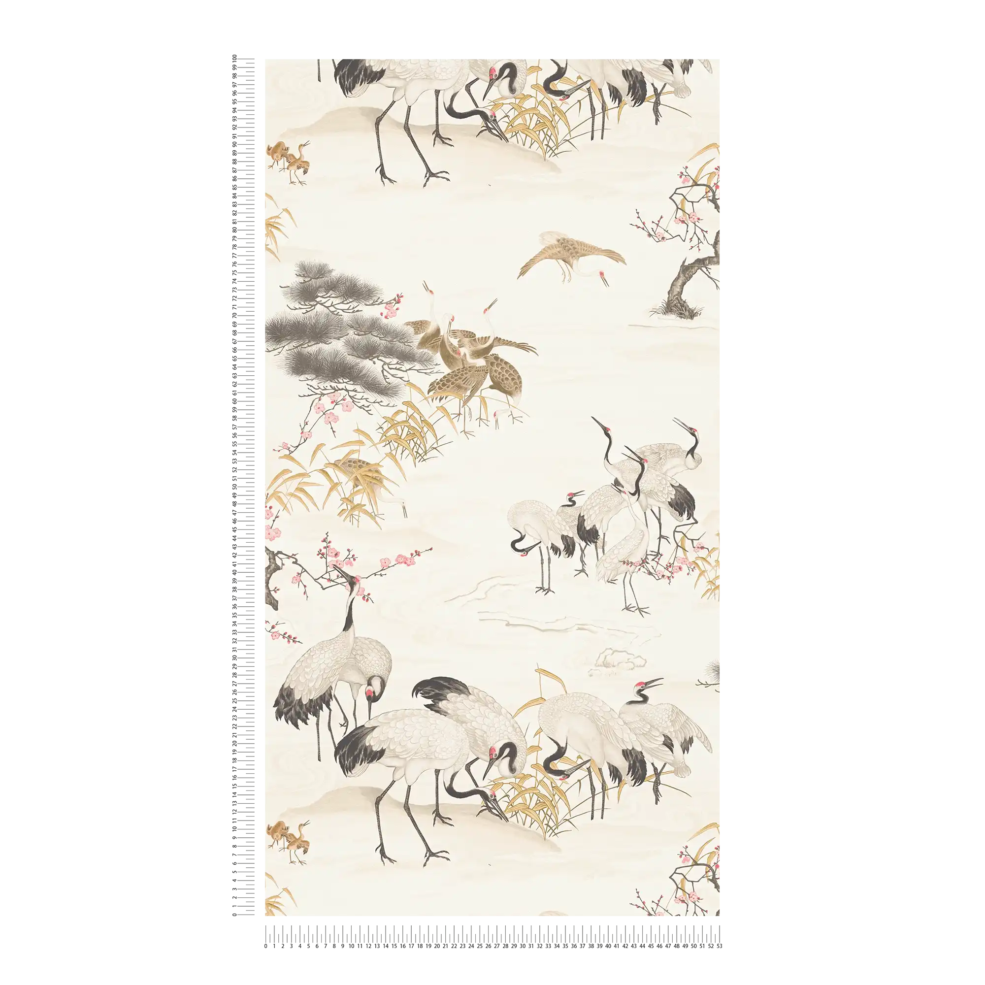             Crane wallpaper Asian style with animal pattern - cream
        
