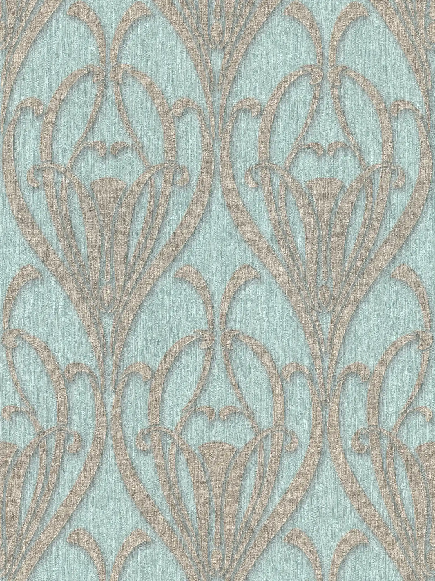 Mintgroen Behang Art Deco Patroon met Textuureffect
