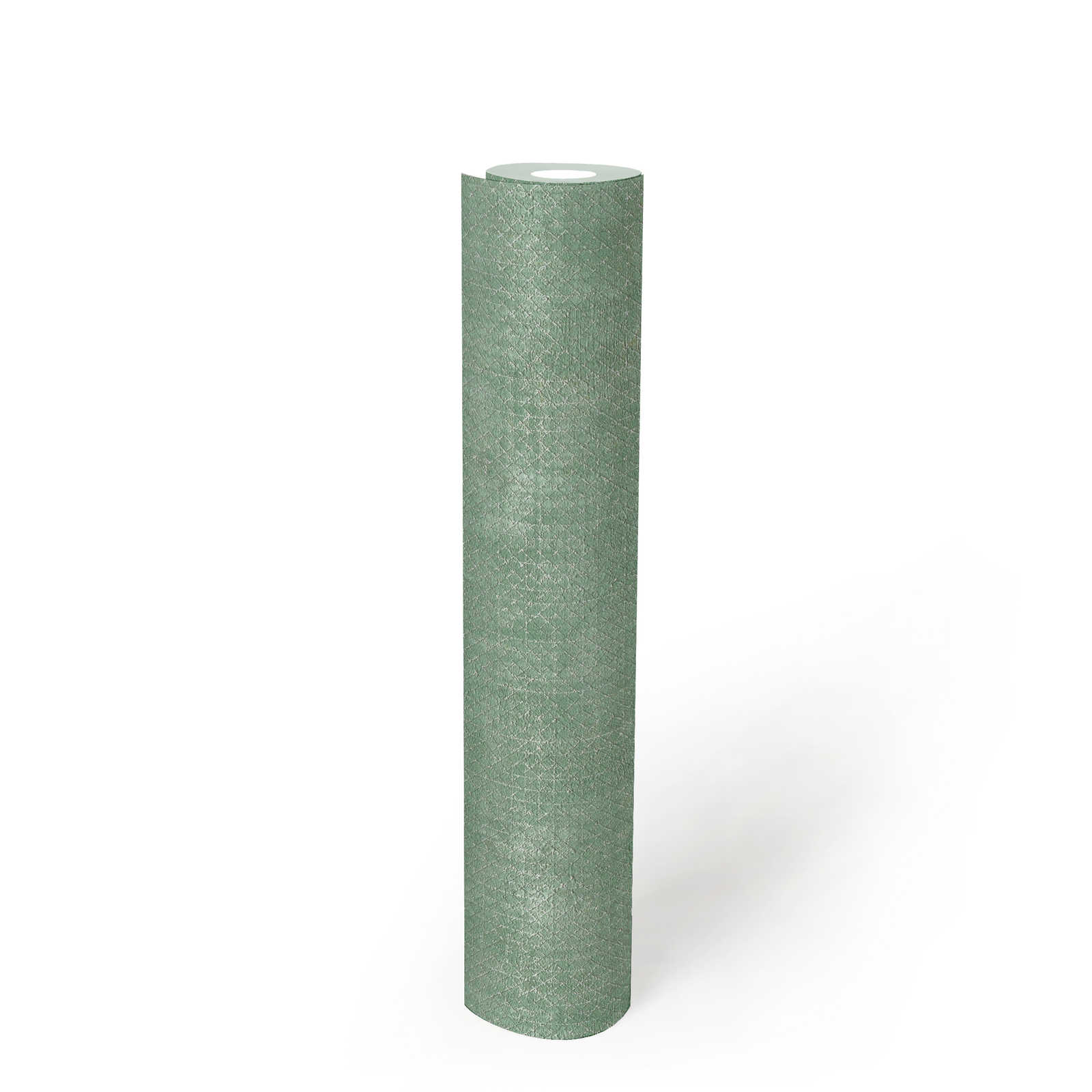             Papier peint vert menthe argenté motif structuré - métallique, vert
        