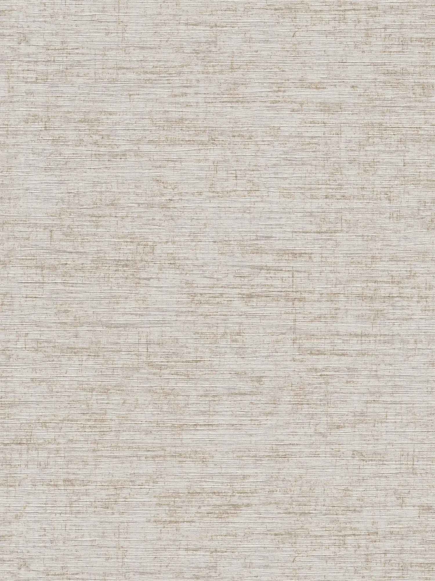 Melange wallpaper with textile embossed pattern - beige, grey, metallic
