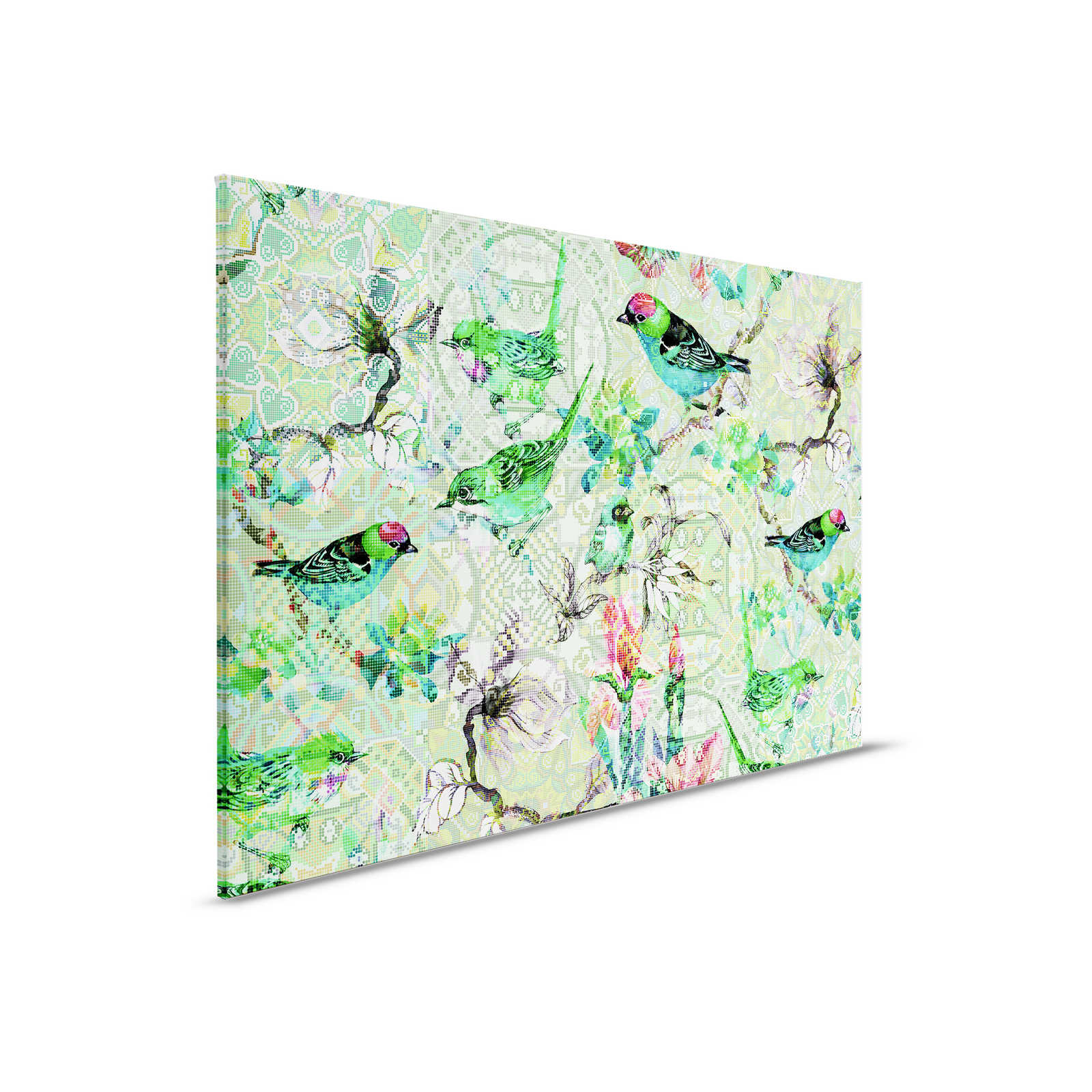         Bird Canvas Painting Green with Mosaic Pattern - 0.90 m x 0.60 m
    