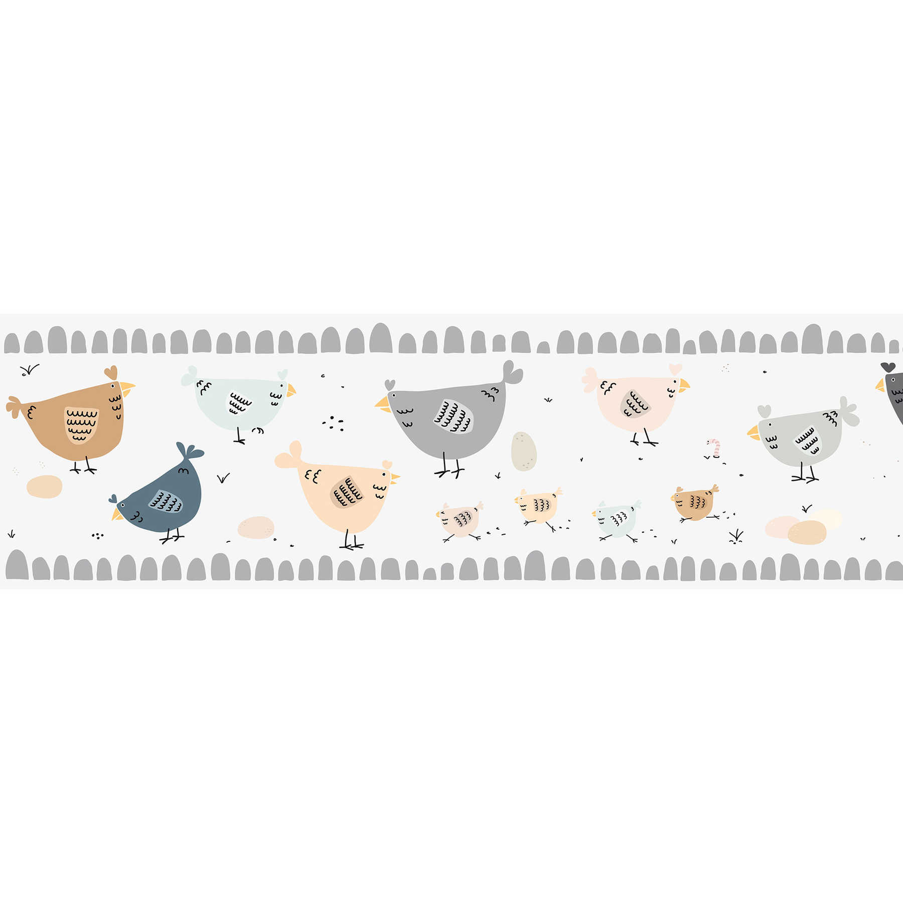 Funny border "Chicken coop" for children - self-adhesive - grey, brown, orange
