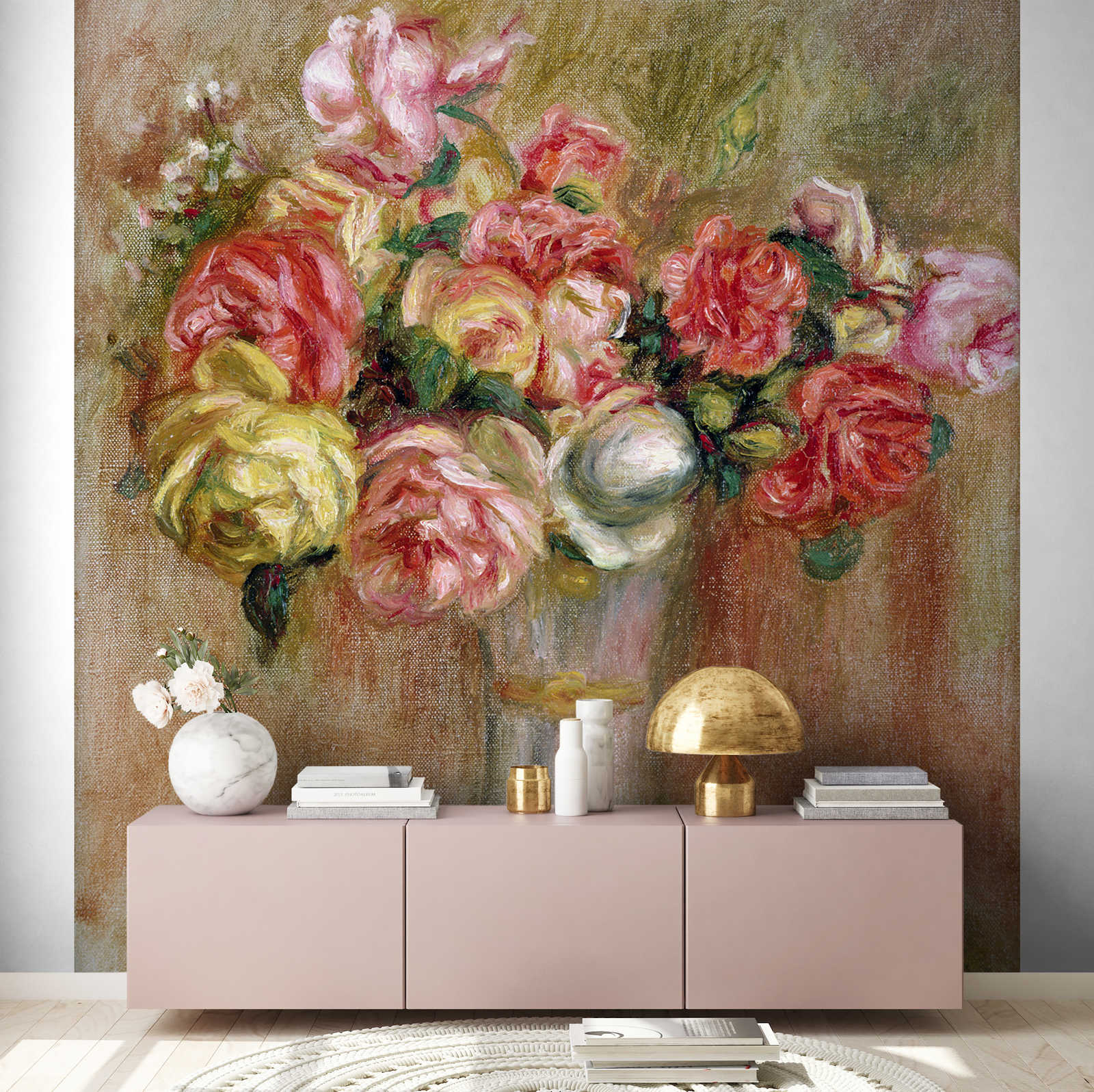             Mural "Rosas en un jarrón de Sevres" de Pierre Auguste Renoir
        