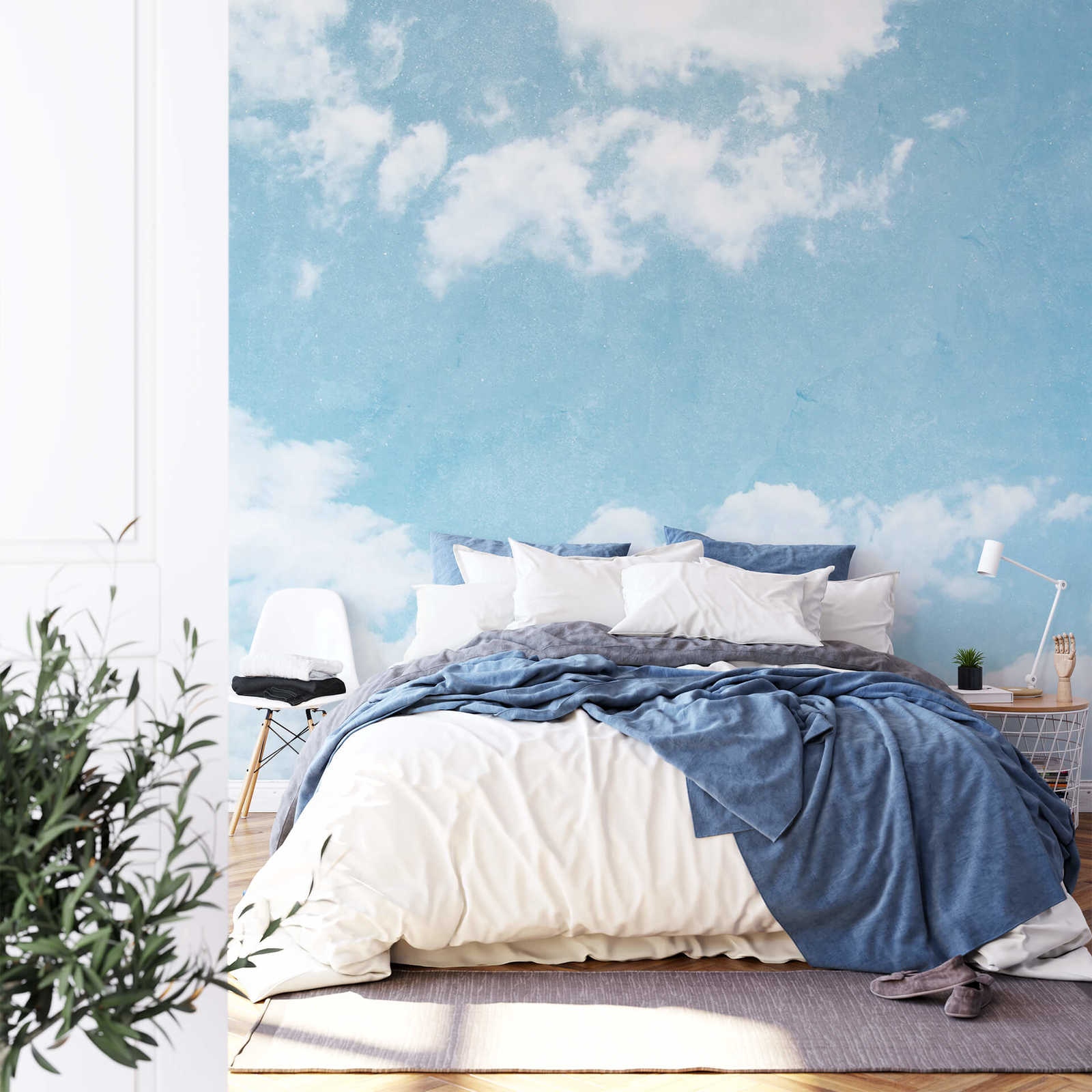             Papier peint panoramique ciel nuageux - bleu, blanc
        