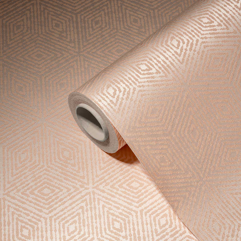            Graphic wallpaper geometric diamond & hexagon pattern - orange, pink
        