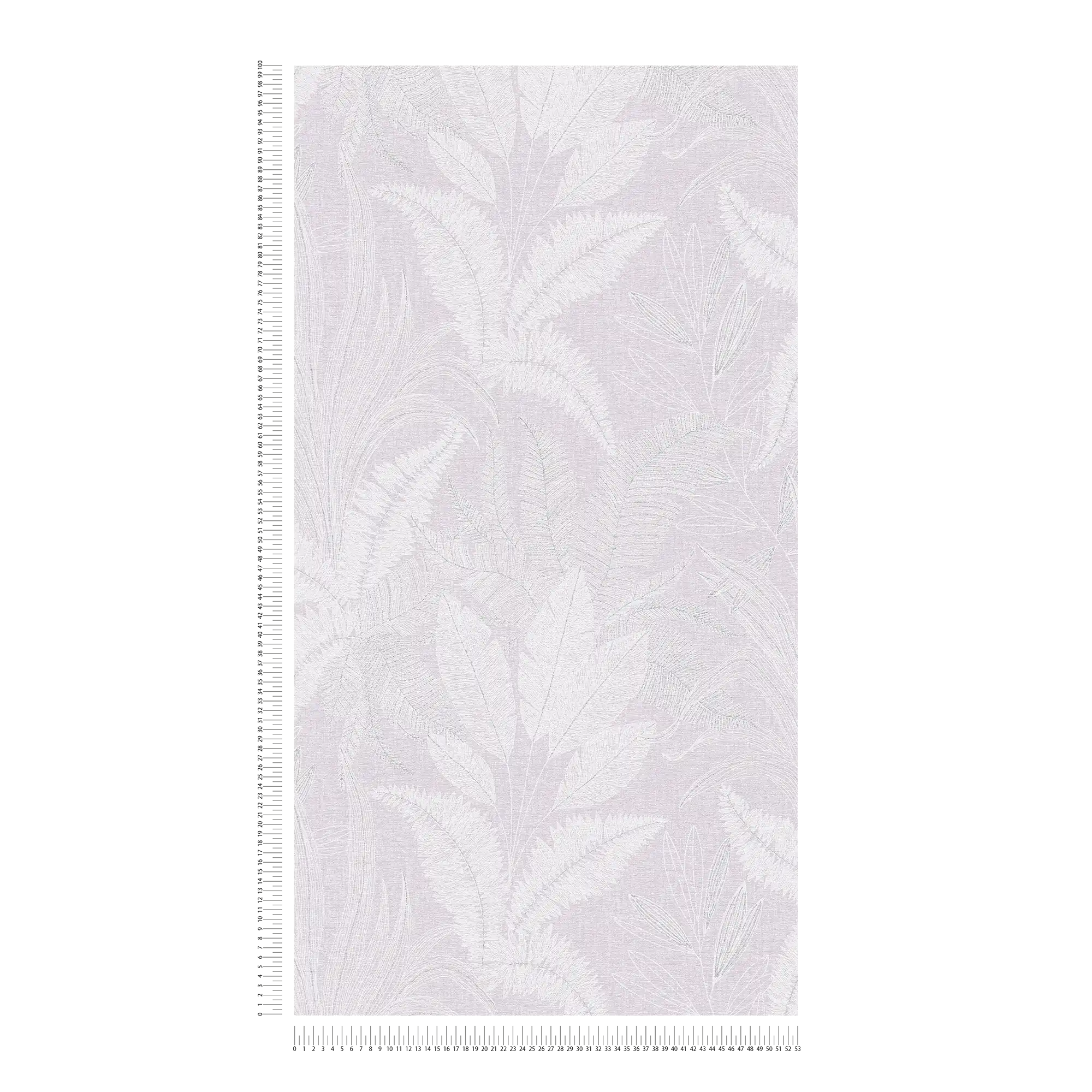             Carta da parati non tessuta con motivo a grandi foglie leggermente strutturato - viola, bianco, grigio
        