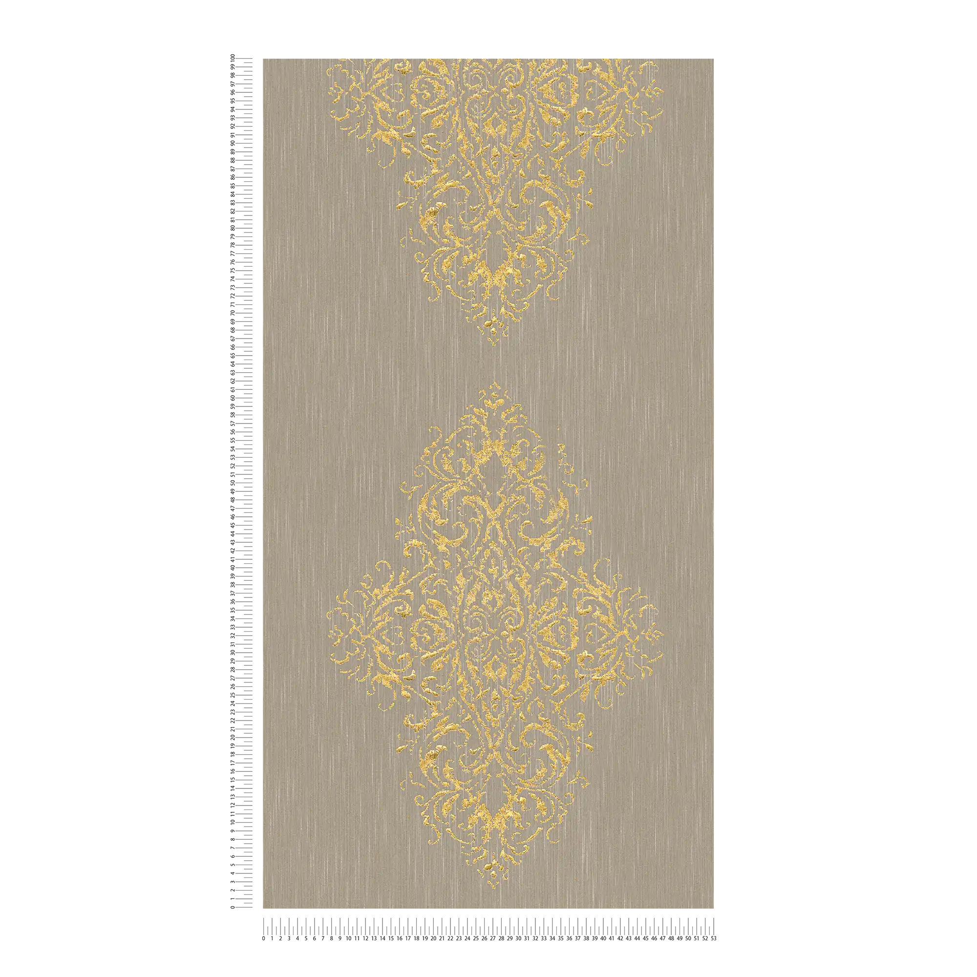             Papel pintado ornamental con efecto metálico en aspecto usado - beige, oro
        
