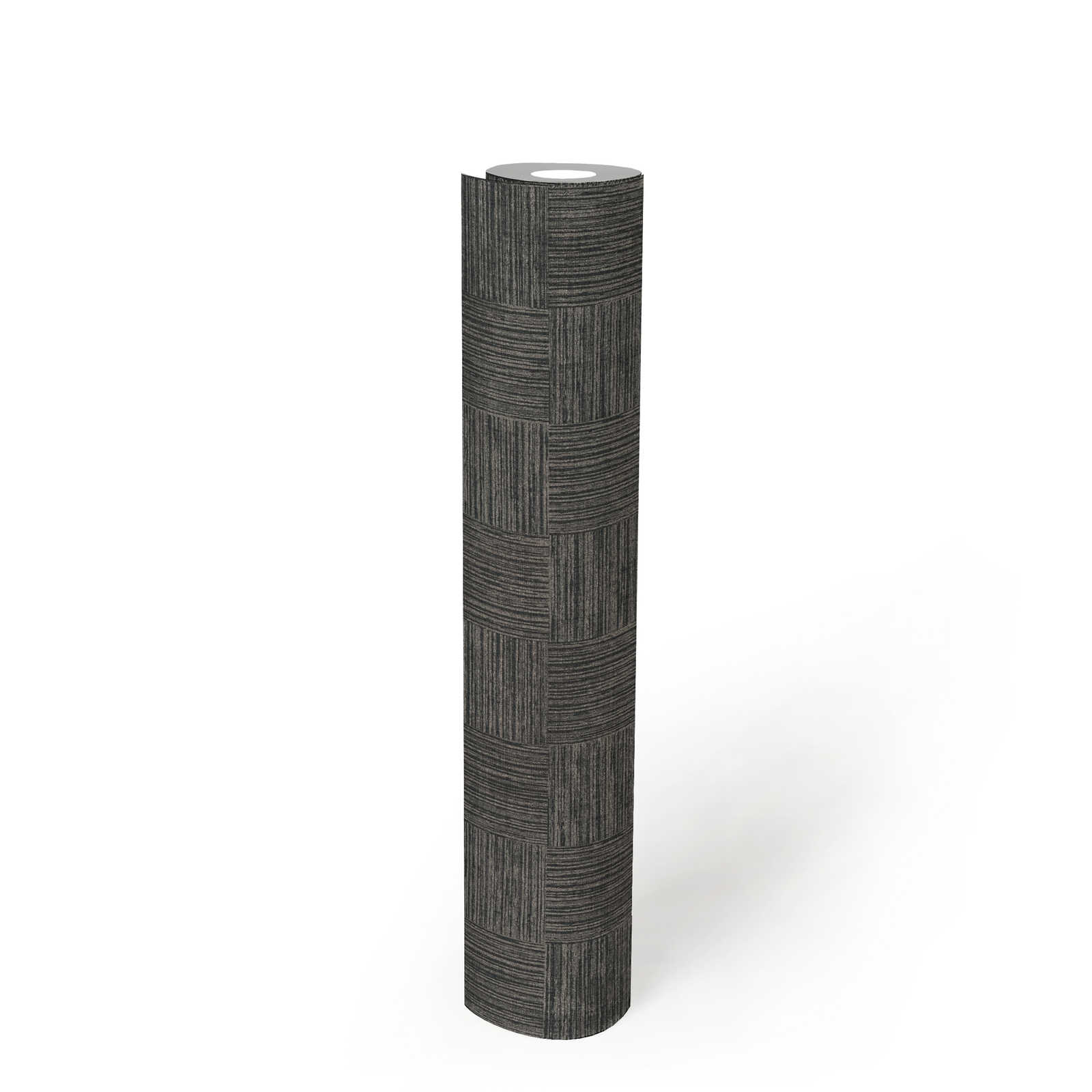             Carta da parati effetto legno struttura screziata - metallizzata, nera
        