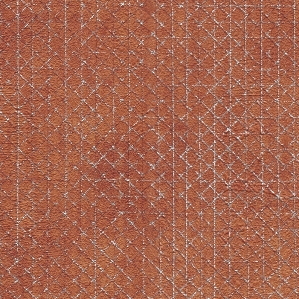             Baksteenrood behang met zilveren structuurpatroon - Oranje, Rood
        
