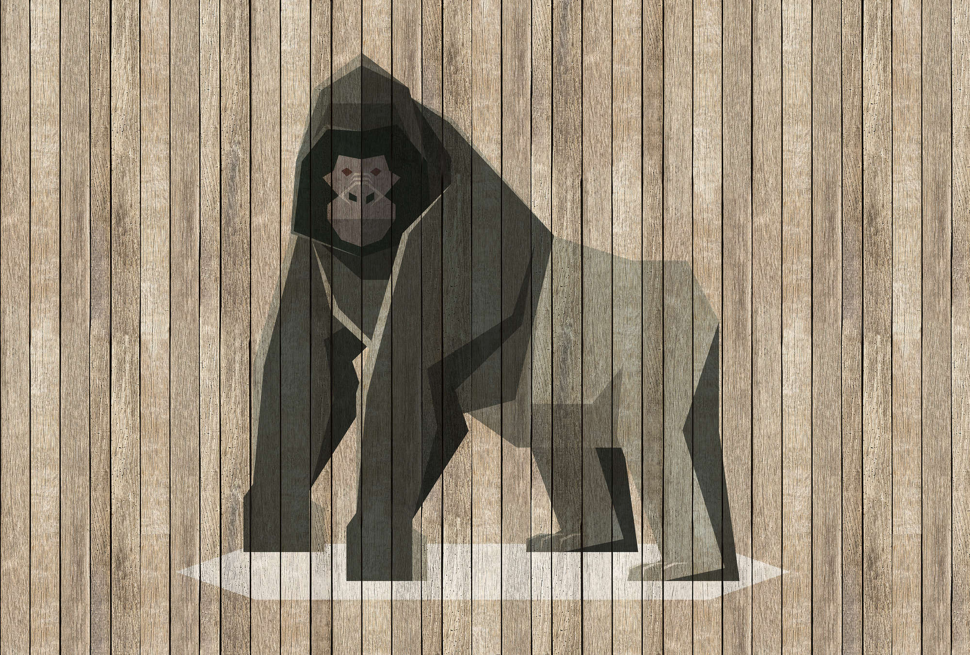             Born to Be Wild 3 - Digital behang Gorilla on Board Wall - Houten Panelen Breedt - Beige, Bruin | Matte Gladde Vlieseline
        