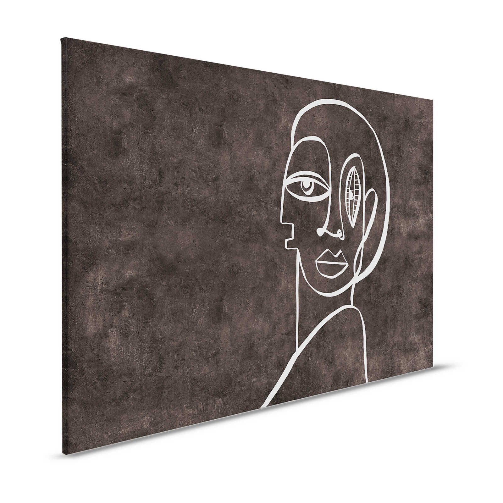 Palomas Room 2 - Black Canvas Painting Abstract Line Art Portrait - 1.20 m x 0.80 m
