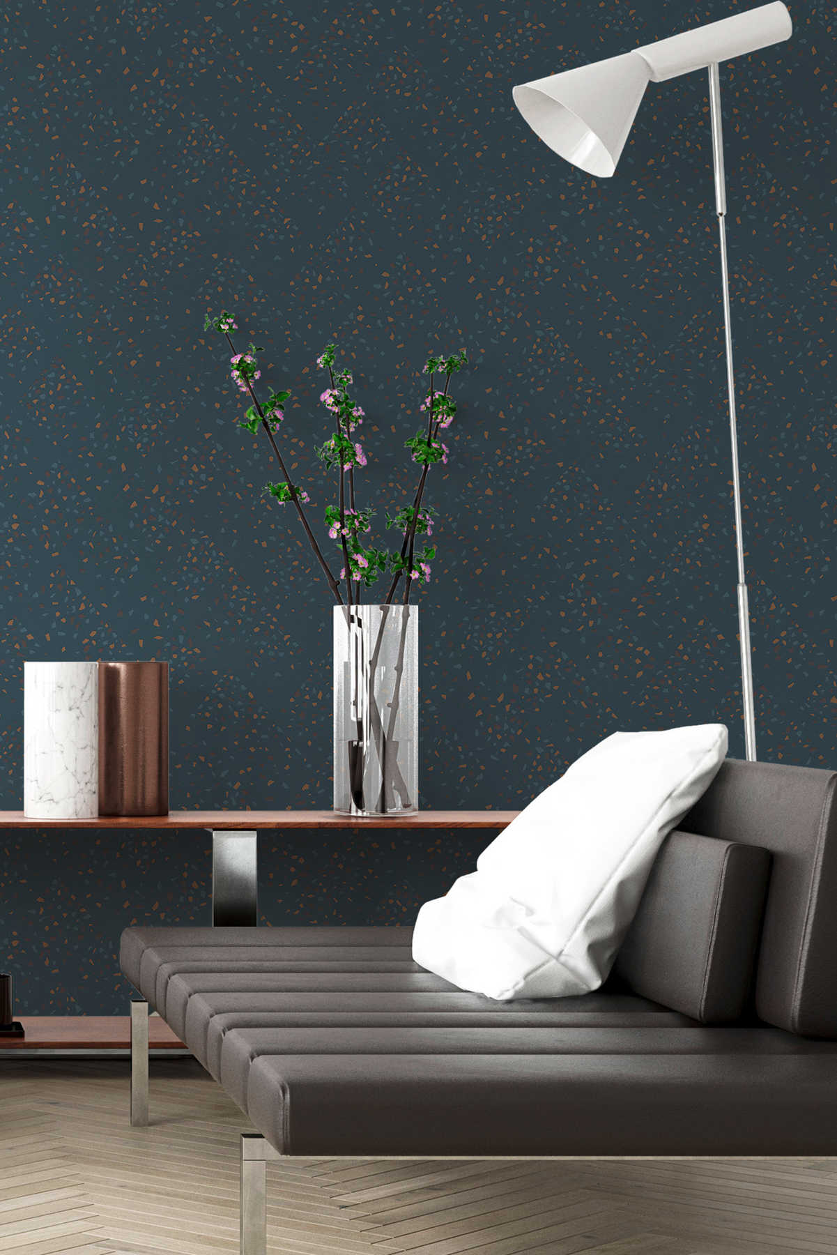             Non-woven wallpaper with terrazzo pattern - blue, green, brown
        