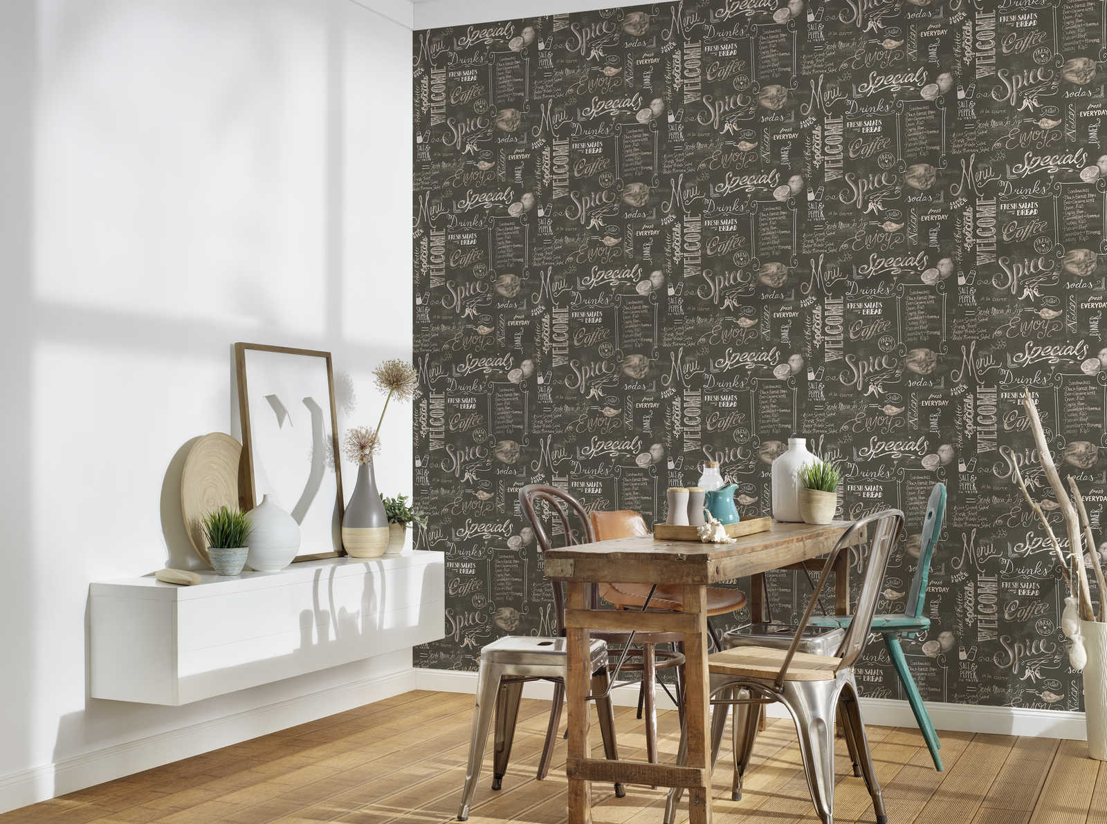             Self-adhesive wallpaper | menu board for the kitchen - black, grey, white
        