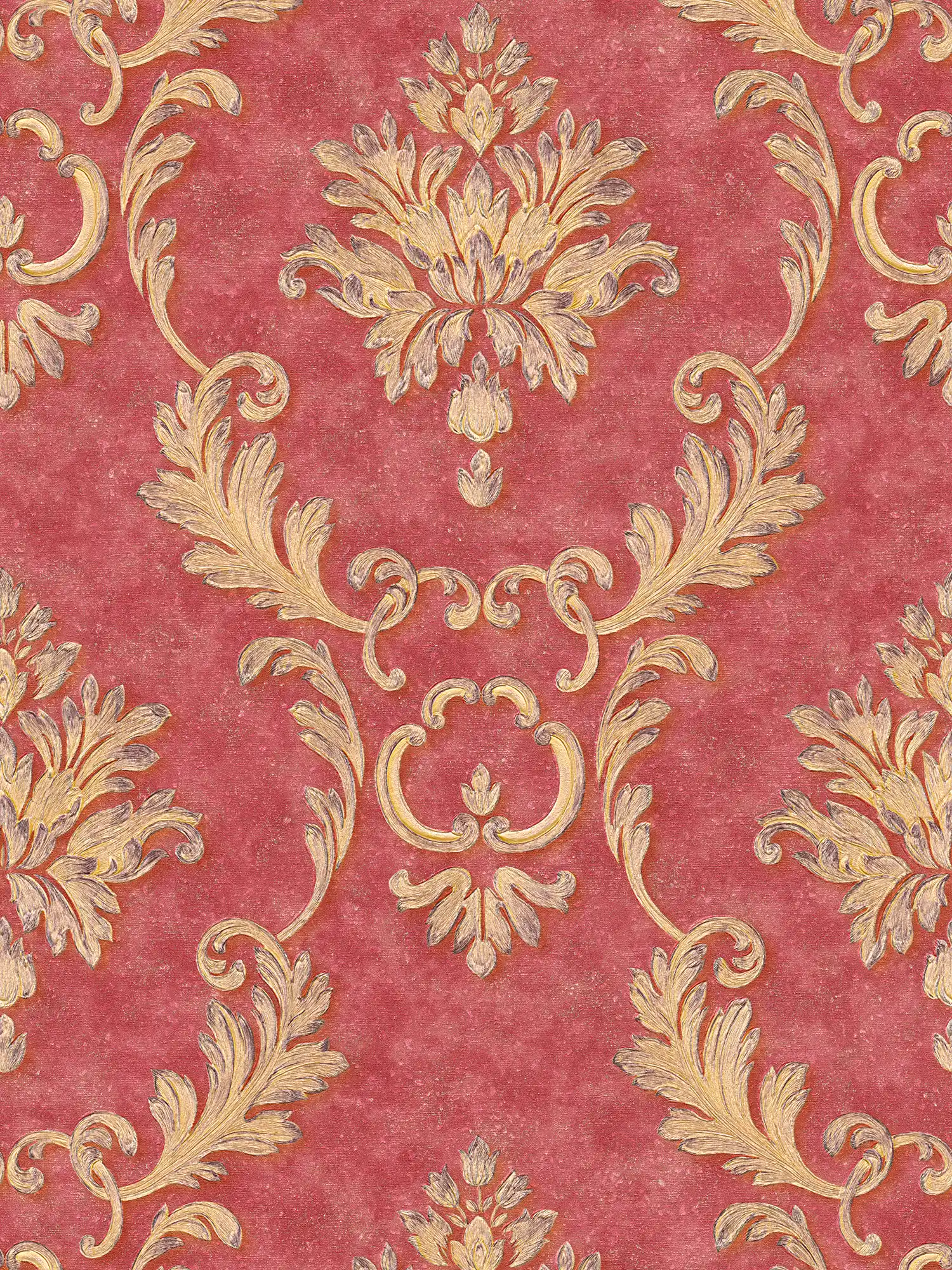         Designer wallpaper floral ornaments & metallic effect - red, gold
    