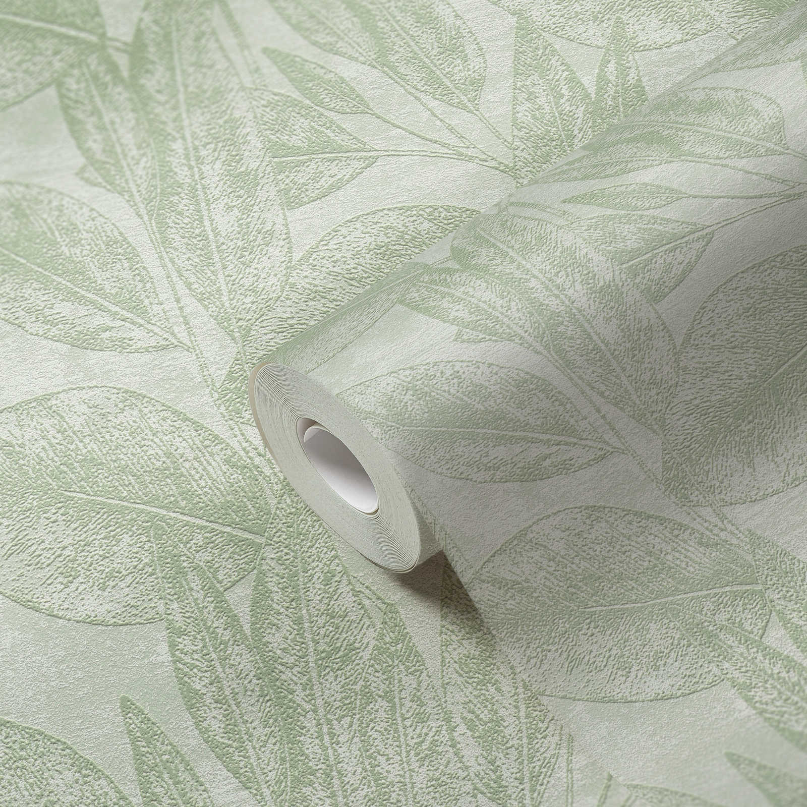             Nature non-woven wallpaper with leaves & texture pattern - green
        