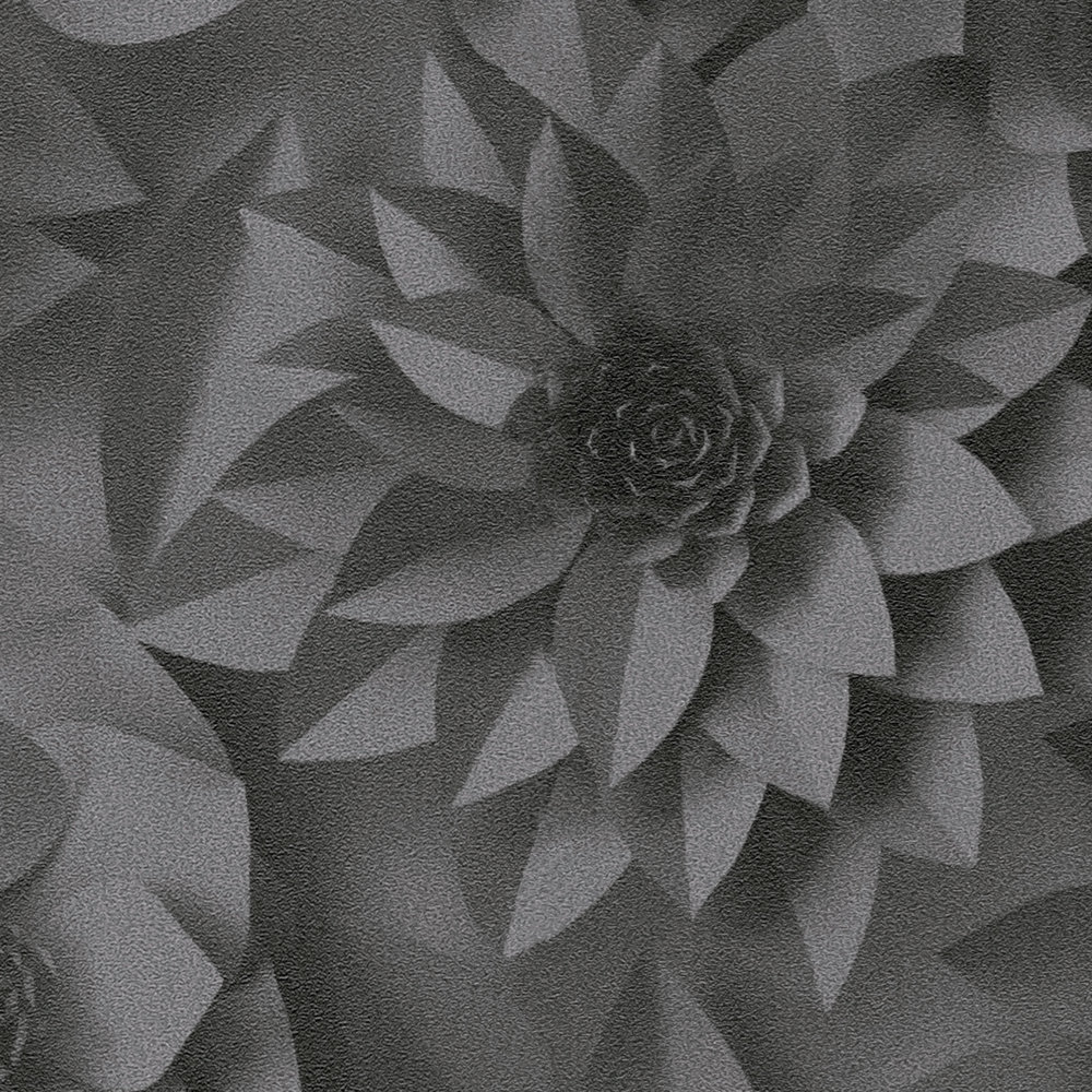             3D papier bloemen behang - Grijs, Zwart
        