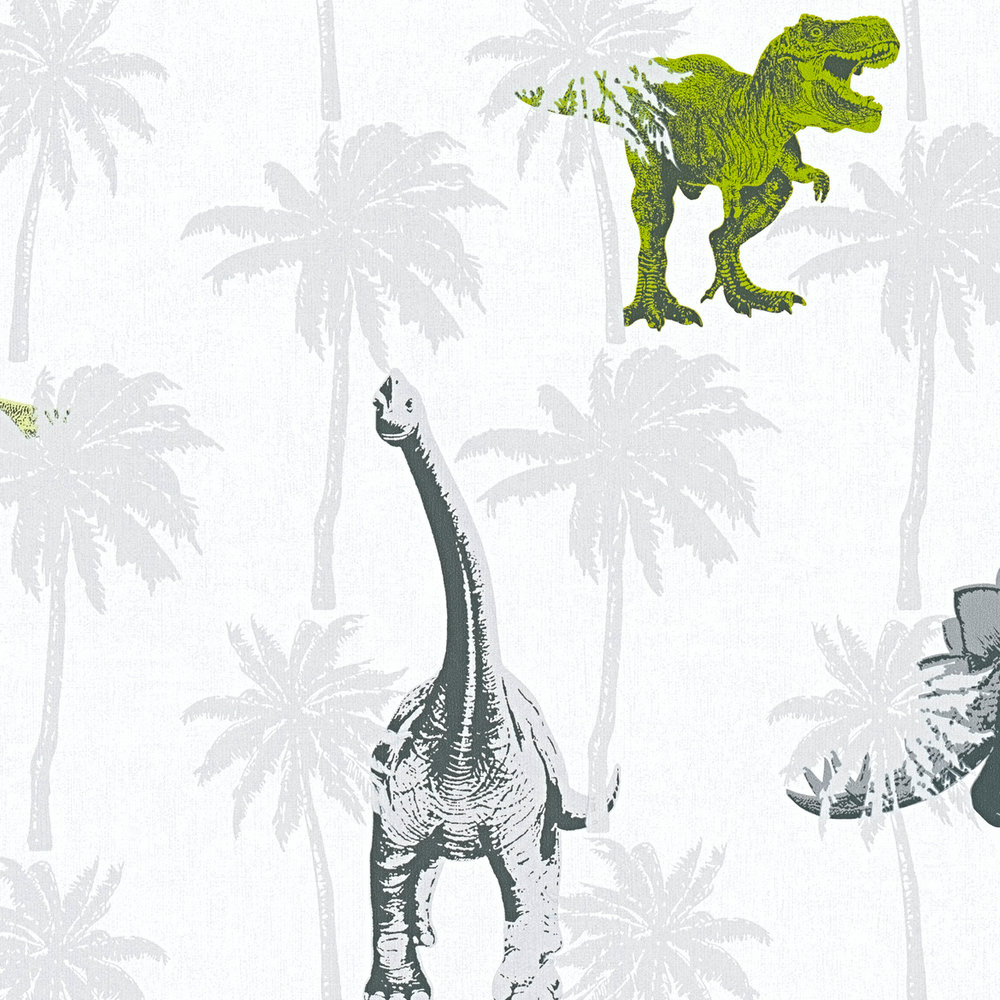             Papel pintado infantil dinosaurio para niños - gris, verde
        