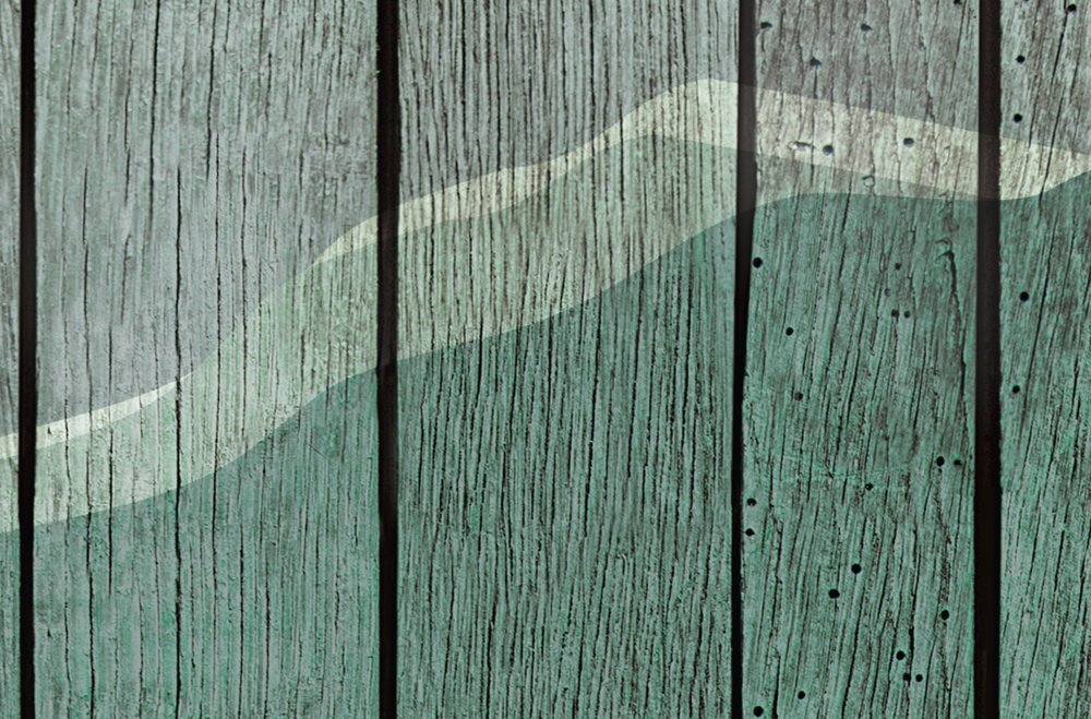             Mountains 3 - Papier peint moderne Paysage de montagne & aspect planche - bleu, vert | Intissé lisse mat
        