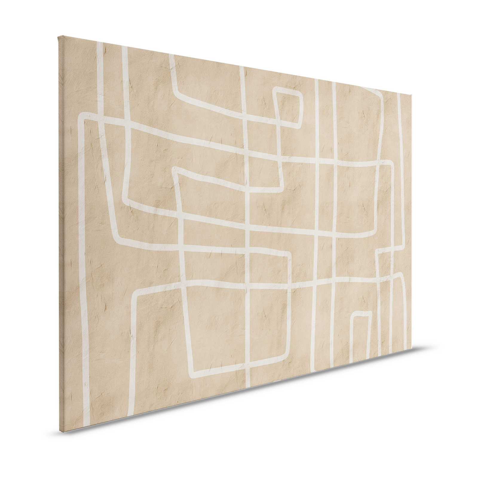Serengeti 1 - Clay Wall Canvas Painting with Ethno Line Pattern in Beige - 1.20 m x 0.80 m
