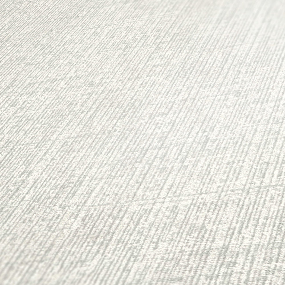             White wallpaper non-woven with canvas texture - white, metallic
        