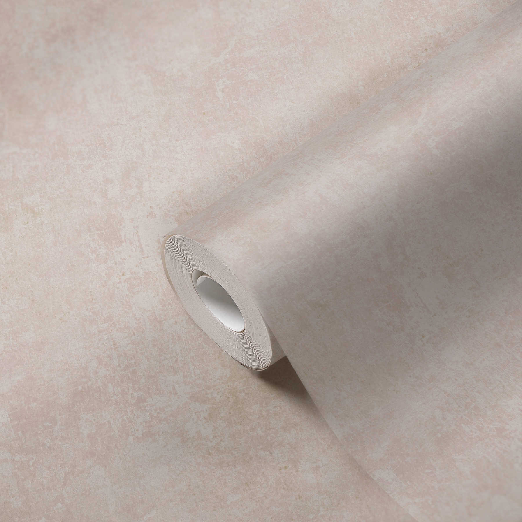             Non-woven wallpaper plaster look, used & retro design - pink, cream
        