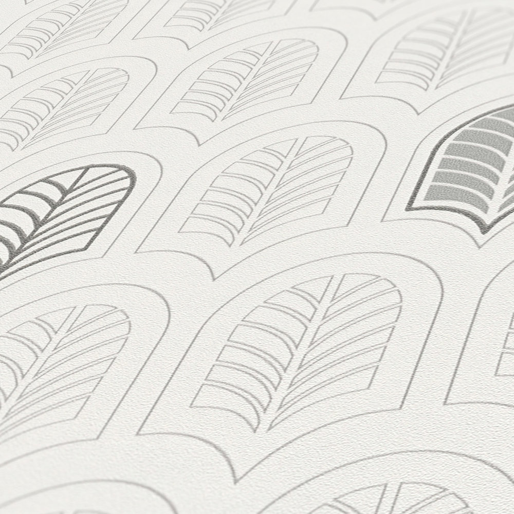             Papier peint rétro style Art déco, mat & effet pailleté - blanc, gris, anthracite
        