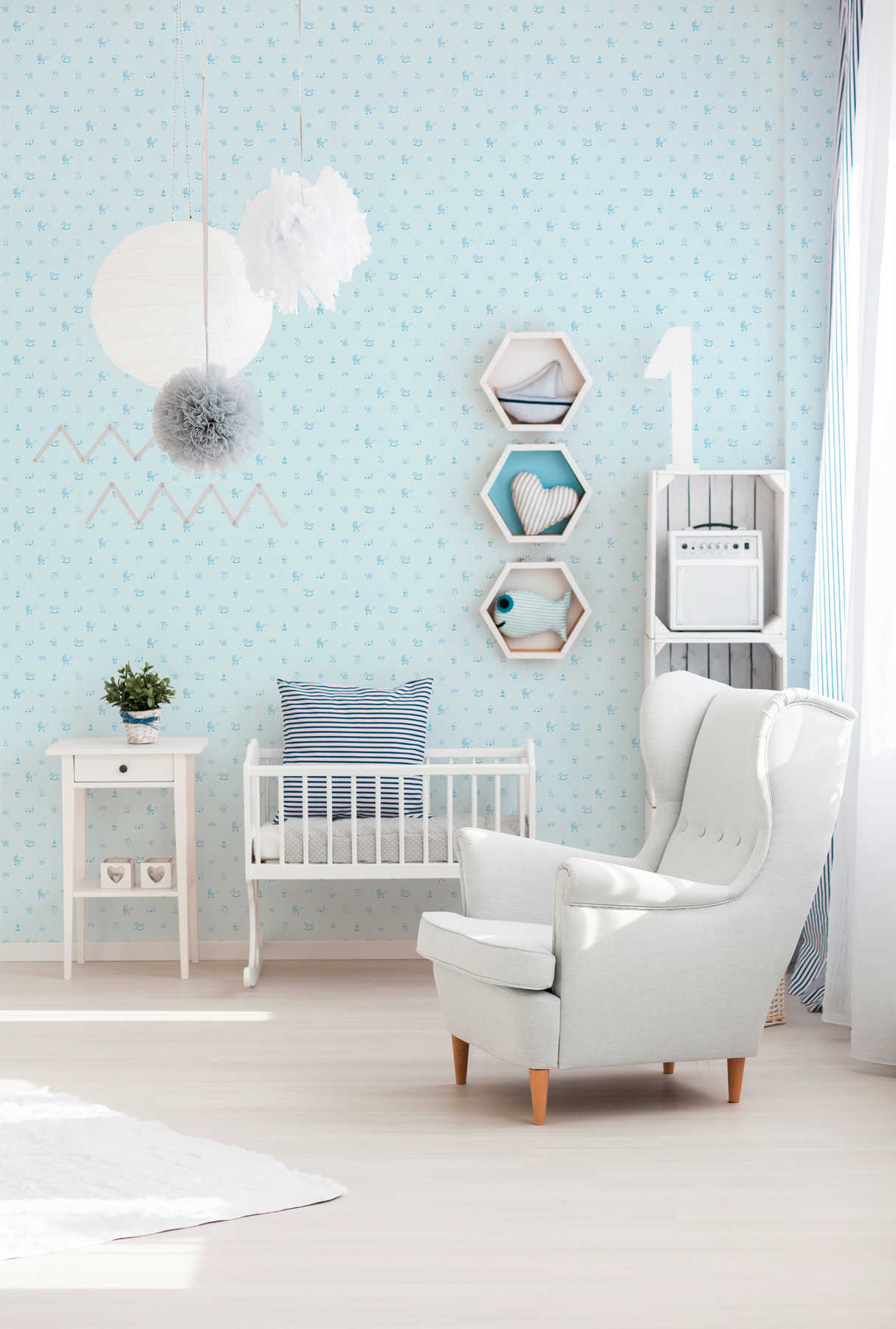             Baby room wallpaper for boys with motif pattern - blue
        