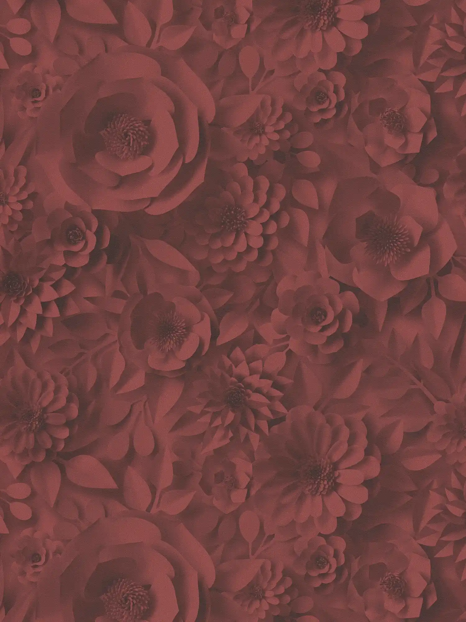 3D wallpaper with paper flowers, graphic floral pattern - red
