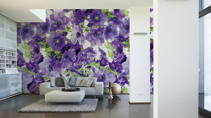             Muurschildering bloemen paarse bloesems in XXL formaat
        