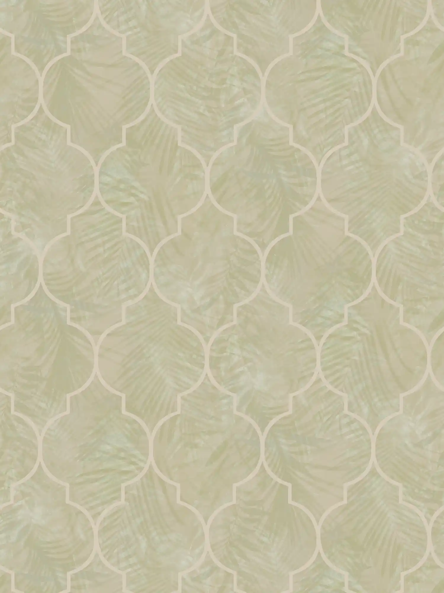 Floral Leaves Wallpaper with Tiles Ornament - Beige
