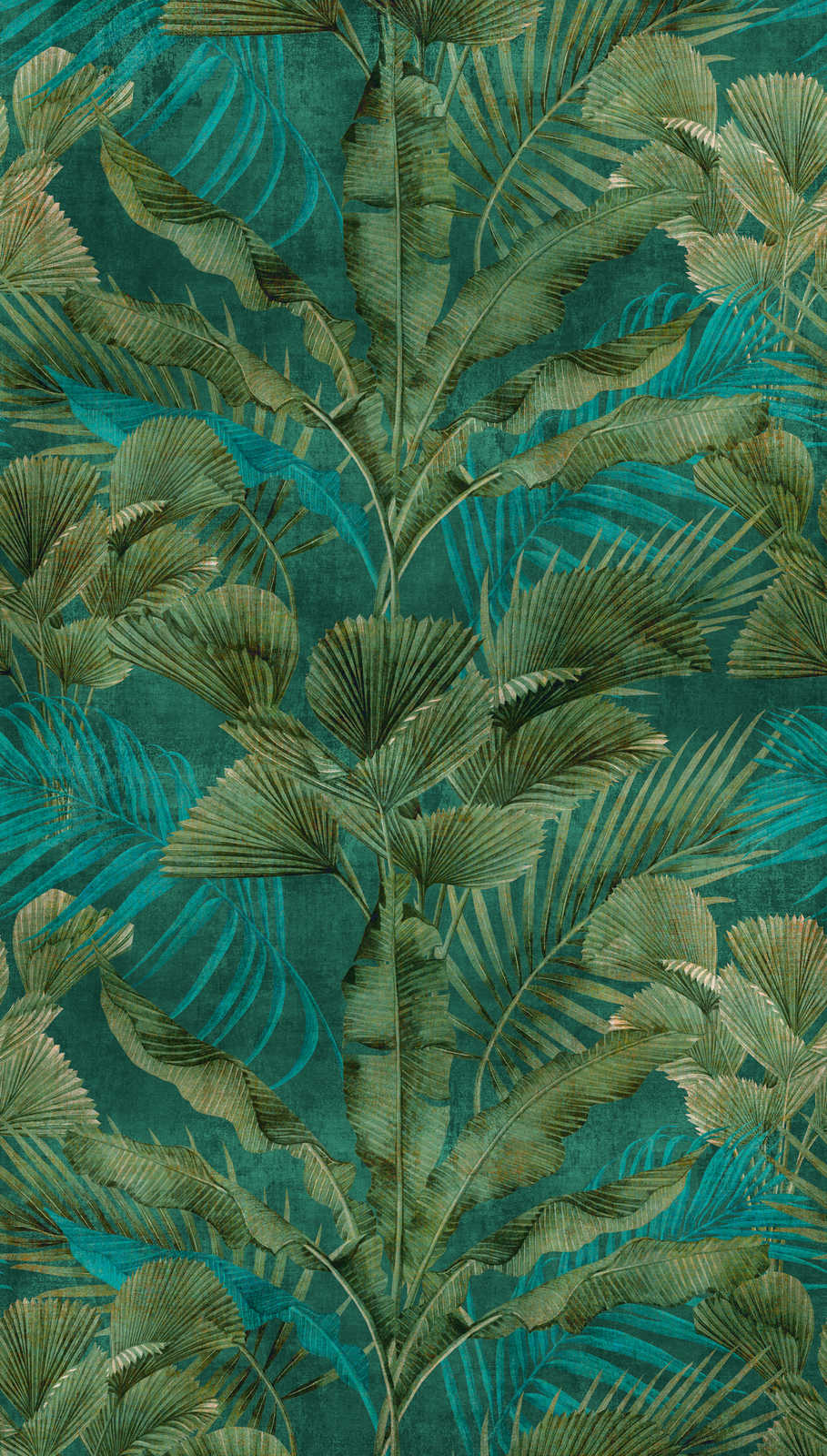             Non-woven wallpaper with various jungle leaves - green, blue
        