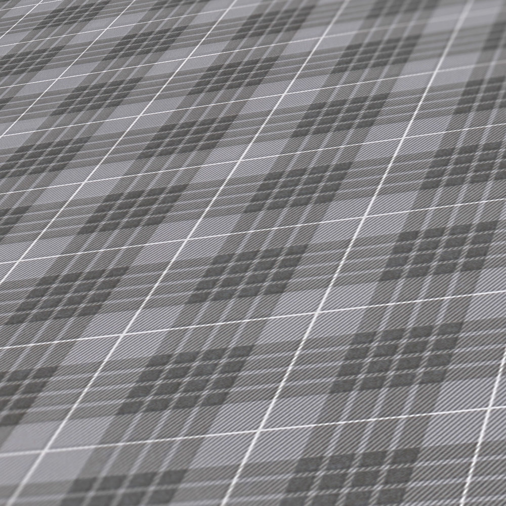             Vliesbehang in Schotse stoflook ruit - grijs, wit
        