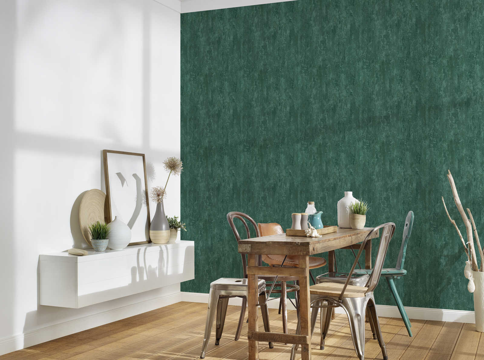             Wallpaper industrial style with texture effect - green, metallic
        