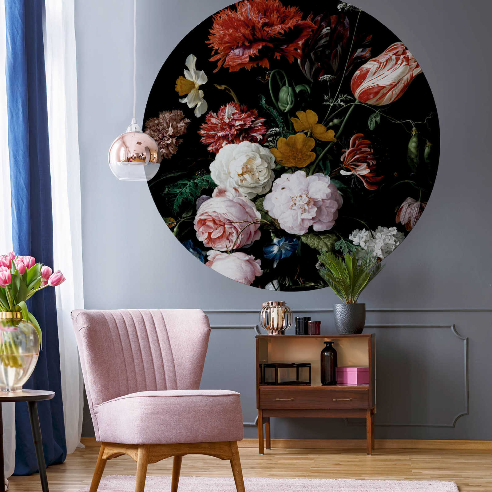            papier peint rond vase de fleurs - multicolore
        