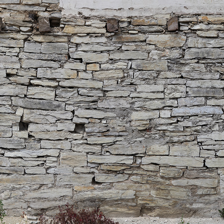 Papier peint panoramique imitation pierre avec mur de pierres sèches clair
