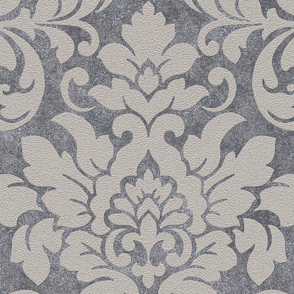             Floral ornamental wallpaper with metallic effect - grey, beige, silver
        
