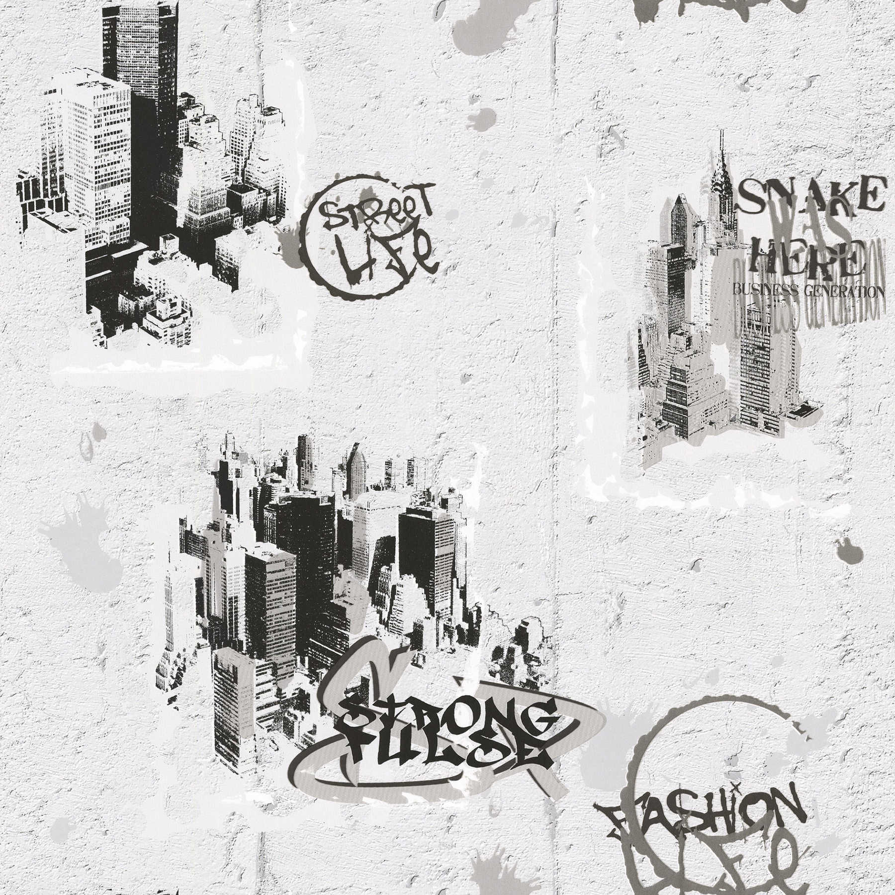 Papel pintado de grafiti con aspecto de hormigón, diseño urbano - negro, blanco
