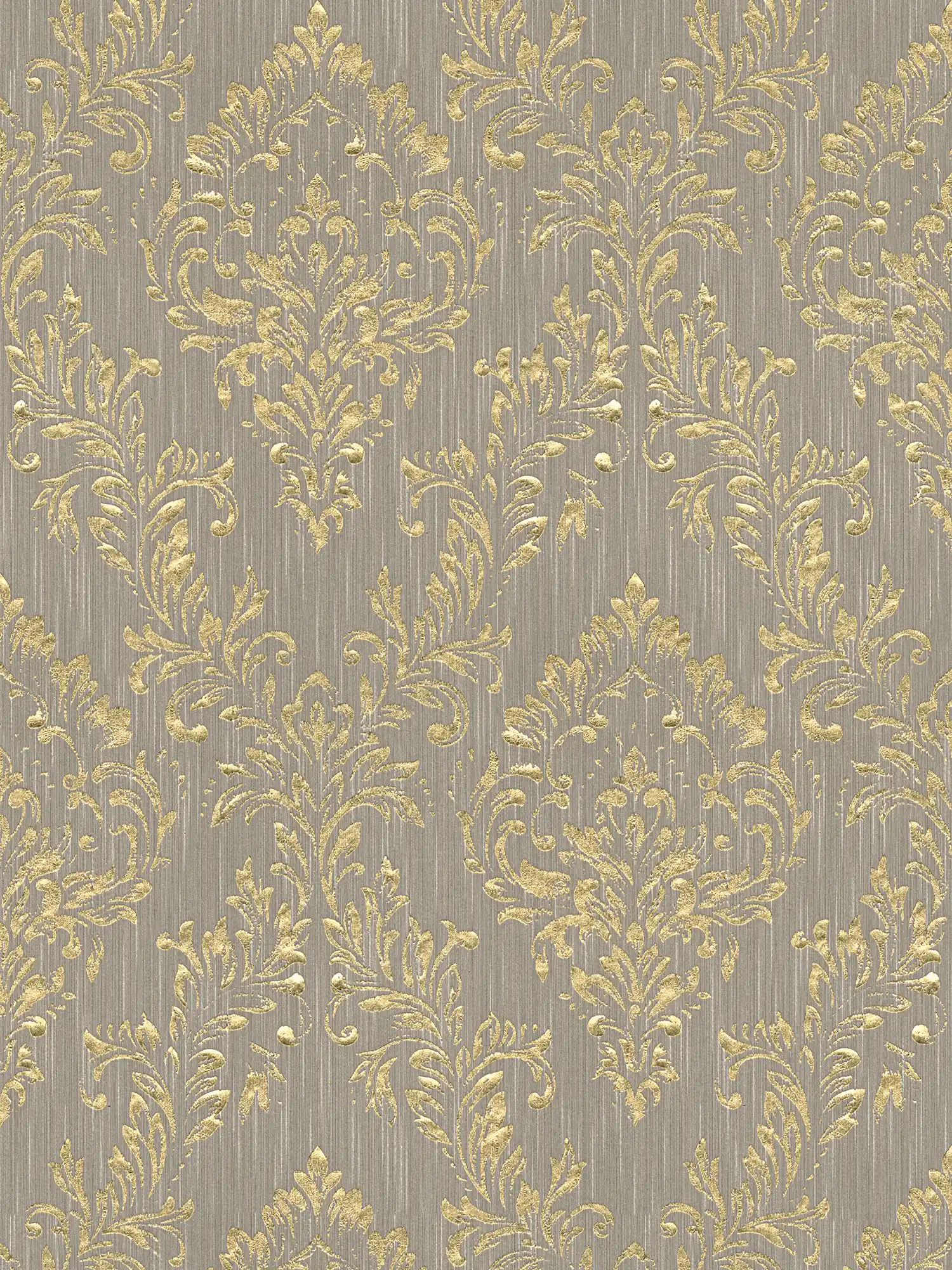 Ornament wallpaper floral with gold glitter effect - gold, beige
