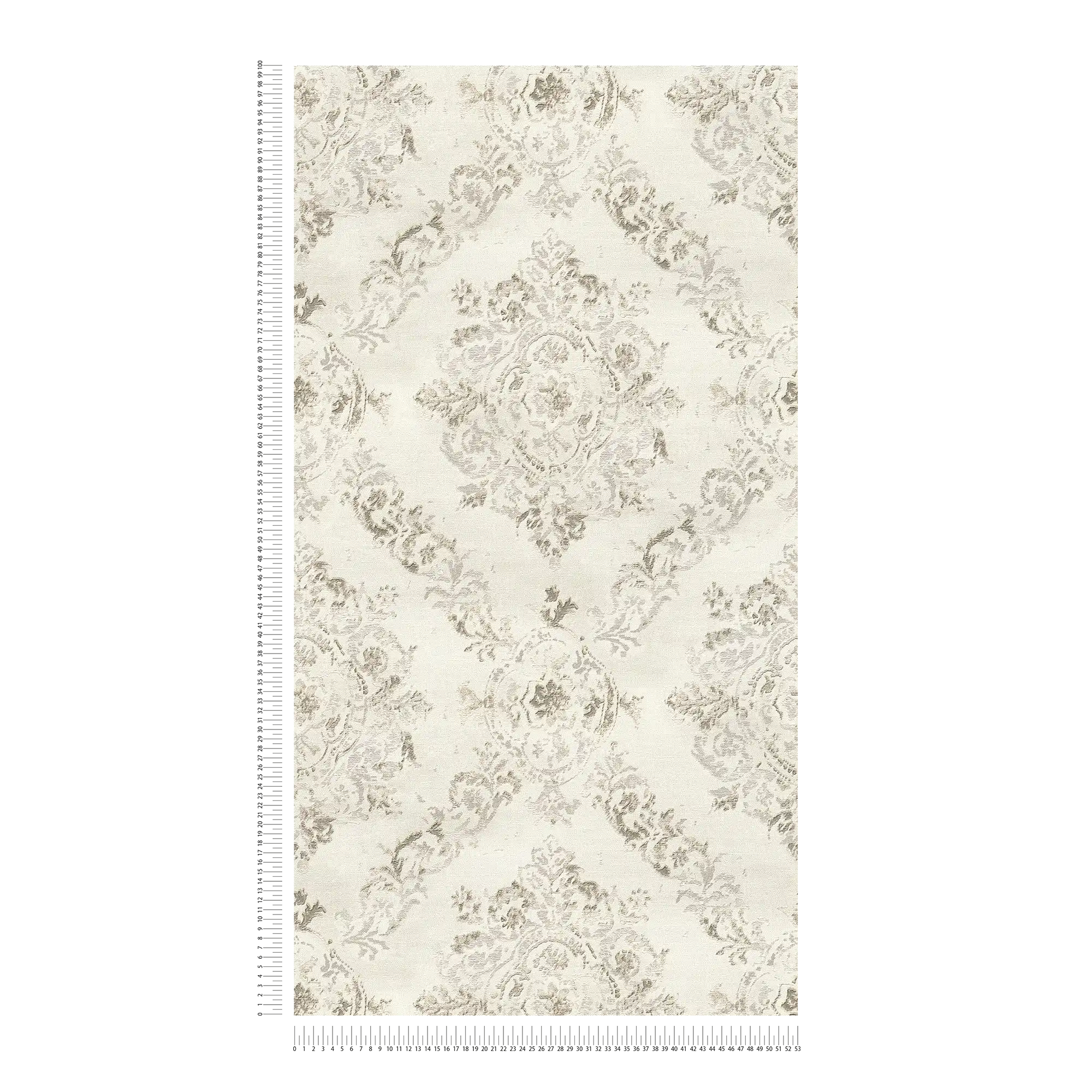             Carta da parati ornamentale con struttura in lino dall'aspetto vintage - metallizzato, crema, beige
        