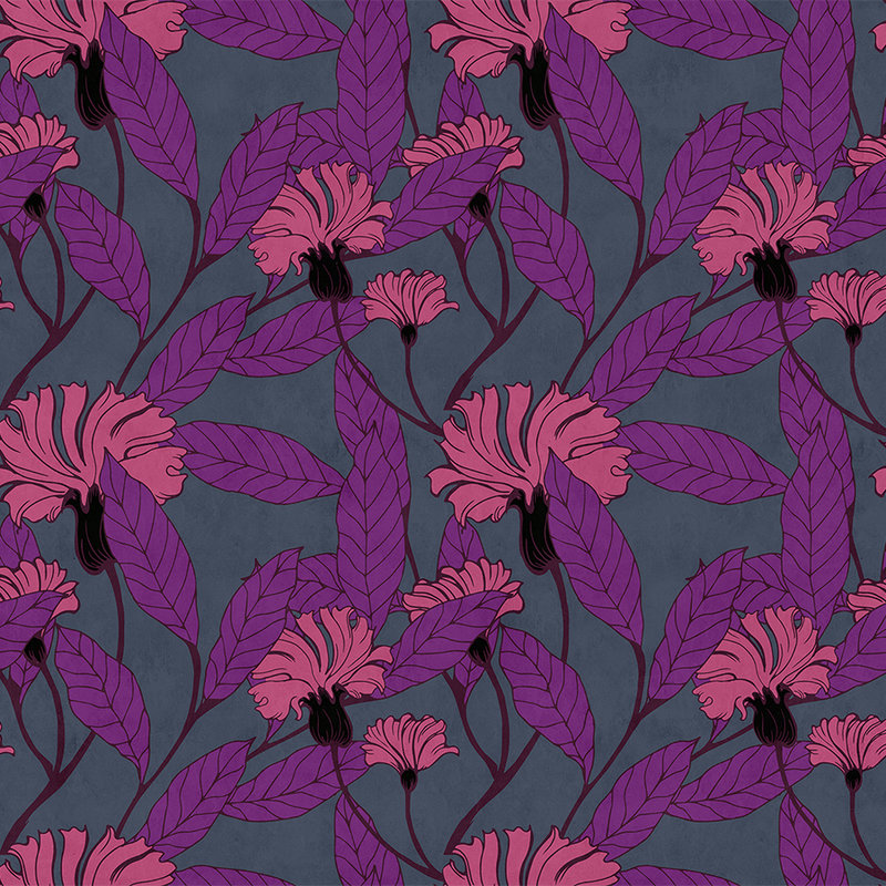 Cloves 2 - Blotting paper style floral wallpaper - Blue, Pink | Matt smooth fleece
