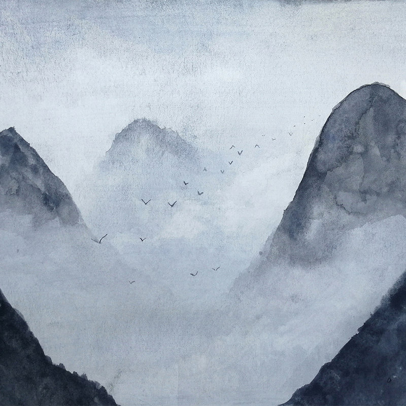 Papier peint panoramique paysage de montagne aquarelle - gris, noir
