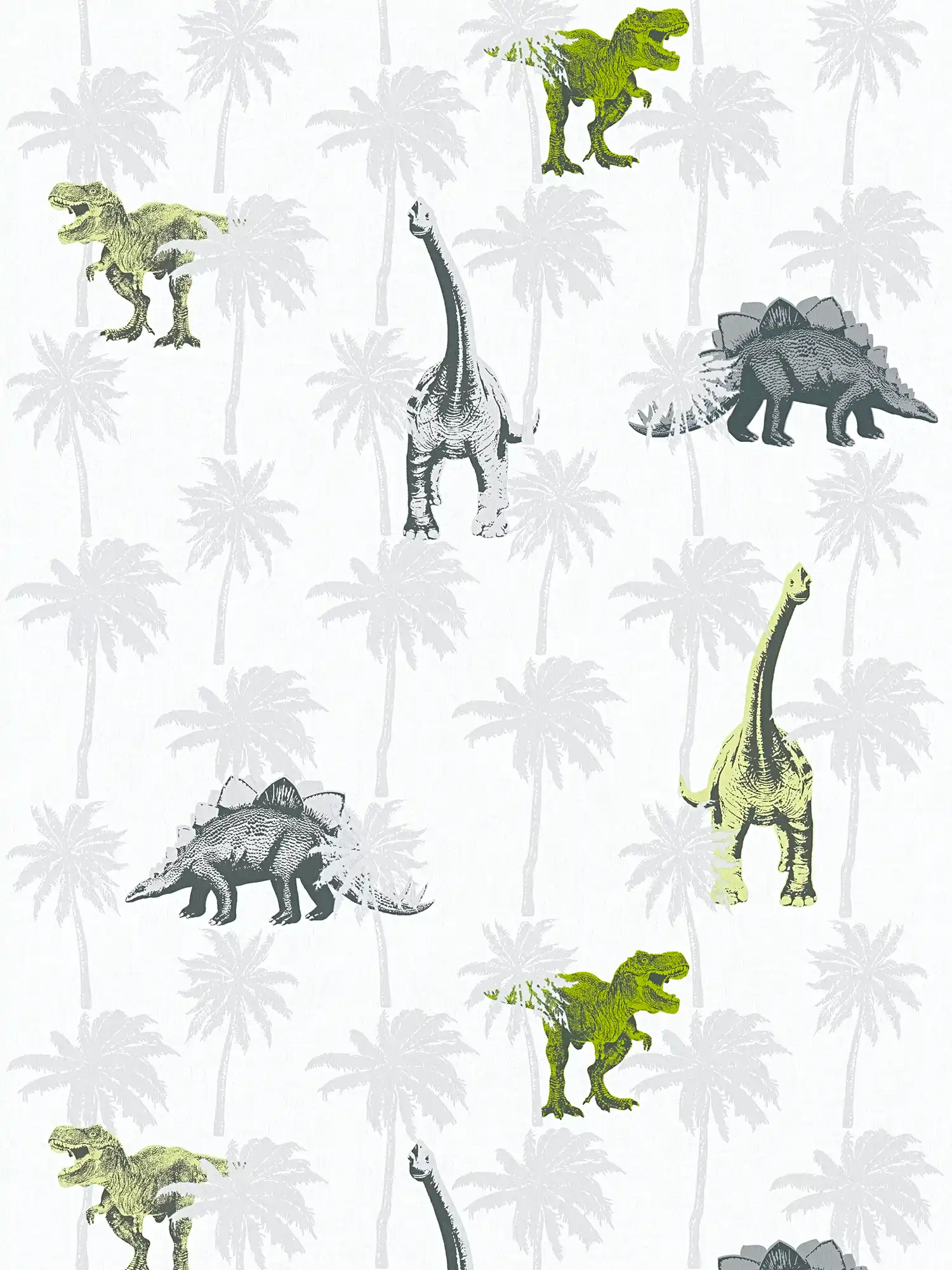 Papel pintado infantil dinosaurio para niños - gris, verde
