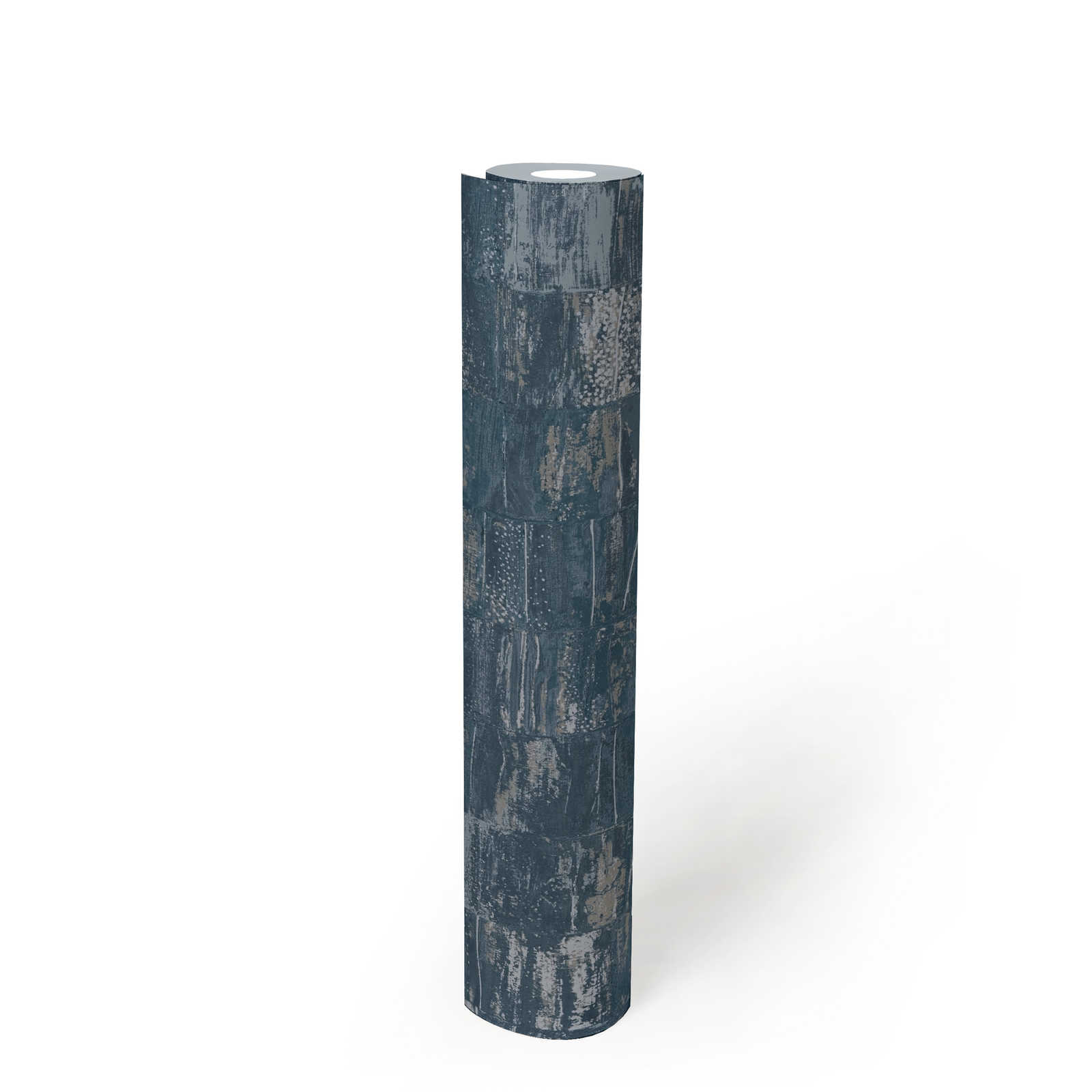             Papel pintado no tejido de color petróleo con diseño de estructura en aspecto usado - azul, gris
        