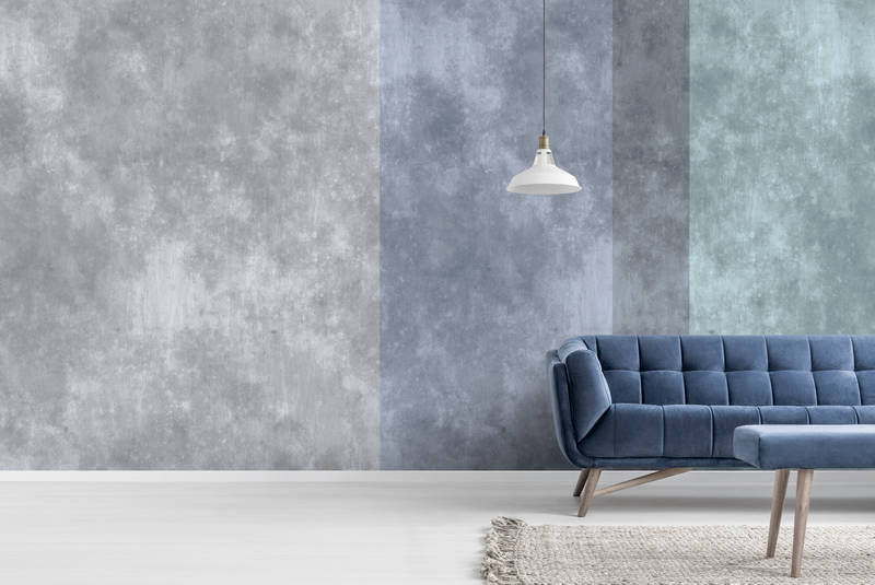             Concrete optics photo wallpaper with stripes - grey, blue
        