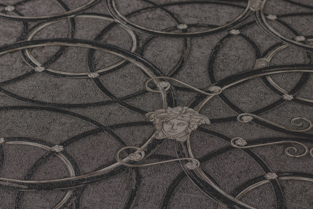             VERSACE Home wallpaper circle pattern, metallic effect - silver, black
        